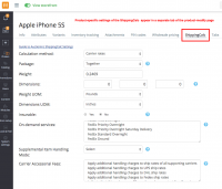Settings of ShippingCalc on the product management page